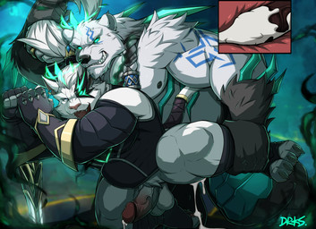 anal anal_orgasm anal_penetration angry angry_sex ankle_grab bareback biceps big_muscles bodily_fluids bottomwear claws clothed clothing controlled cum cum_in_ass cum_inside defeat defeat_sex defeated duo ejaculation eye_patch eyewear feet forced forced_orgasm from_behind_position fur genital_fluids genitals hair hands-free inflation internal internal_anal leg_grab male male/male muscular nipples nude orgasm pecs penetration penis rape rape_face sex tight_clothing toe_claws toe_restraints toes toes_tied topwear white_body white_fur drks league_of_legends riot_games tencent rengar_(lol) volibear bear felid lion mammal pantherine ursine absurd_res hi_res