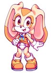 anthro bottomwear clean_diaper clothed clothing clothing_lift diaper female looking_at_viewer open_mouth presenting raised_bottomwear raised_clothing raised_skirt simple_background skirt skirt_lift solo white_background young young_anthro tedd77 sega sonic_the_hedgehog_(series) cream_the_rabbit 2022