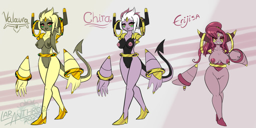 areola big_breasts breasts female genitals group hair horn nude purple_body purple_skin ring simple_background smile vulva wide_hips latiar nintendo pokemon chira_(latiar) erijisa_(latiar) valaura_(latiar) generation_6_pokemon genie hoopa hoopa_(confined) humanoid legendary_pokemon mammal pokemon_(species) 2020 2:1 digital_media_(artwork) hi_res