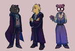 anthro bottomwear clothed clothing eyewear glasses group hogwarts_uniform necktie pants purple_body ravenclaw school_uniform shirt simple_background smoking topwear uniform yellow_body dazs_gk harry_potter_(series) unicorn_wars coco_(unicorn_wars) padre_(unicorn_wars) peludito_(unicorn_wars) bear mammal 2023 hi_res