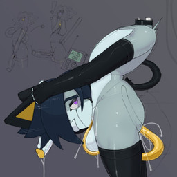 anal anal_fluids anal_masturbation anal_penetration anthro armwear autofellatio autopenetration autorimming ball_squeeze balls big_balls big_butt big_penis bodily_fluids butt clothing controller detachable detachable_head detached_oral genital_fluids genitals glistening glistening_body glowing glowing_eyes head_grab headless holding_head holding_own_head legwear long_tongue machine male masturbation mind_control oral oral_masturbation penetration penile penile_masturbation penis questionable_consent remote_control rimming saliva sex shaking solo sparks standing tail thick_thighs tongue tongue_out tonguejob trembling wide_hips x-ray_view ongongio roboneco_(character) android domestic_cat felid feline felis mammal robot 1:1