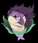 anthro beak black_sclera eyewear feathers female glare glasses hair purple_body purple_eyes purple_feathers purple_hair solo neltruin nintendo pokemon gabe_(onom) avian bird decidueye generation_7_pokemon pokemon_(species) alpha_channel bust_portrait portrait