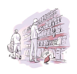 ambiguous_gender avian_feet beak emanata feathers feral grocery_store group inside male shelf shopping_cart snack snack_food standing text trio bob-artist avian bird bittern heron human mammal pelecaniform artist_name monochrome url