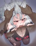 animal_ears anthro big_breasts breasts cleavage clothed clothed_female clothing duo fellatio female genitals hand_on_head interspecies kneeling knot knotted_penis male male/female oral penile penis pupils sex slit_pupils wolf_ears mocomori mythology vshojo vtuber zentreya canid canine mammal mythological_canine mythological_creature werecanid werecanine werecreature werewolf hi_res