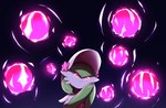 black_background clothing energy_ball female happy headgear headwear holowear_(pokemon) light pokemon_move psyshock simple_background smile solo kordcross nintendo pokemon pokemon_unite fashionable_style_gardevoir gardevoir generation_3_pokemon pokemon_(species) hi_res lighting