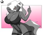 anthro breasts female hair one_eye_closed solo wink chrisandcompany kelsey_sienna mammal mephitid skunk hi_res