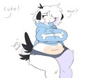 :o afterimage anthro belly big_breasts biped black_ears blue_clothing blue_hoodie blue_topwear bone breasts breath clothed clothing compliment curvy_figure dialogue female floppy_ears fur grey_clothing grey_underwear hair half-closed_eyes hands_behind_back hoodie narrowed_eyes navel nervous open_mouth pink_belly pink_cheeks simple_background slightly_chubby slightly_chubby_anthro slightly_chubby_female solo standing tail tail_motion tail_tuft tailwag text three-quarter_view topwear tuft underwear voluptuous white_background white_body white_fur white_hair fluffqween pepper_(puppkittyfan1) canid canine canis domestic_dog mammal 2022 4:3 digital_media_(artwork) english_text hi_res portrait shaded simple_shading three-quarter_portrait