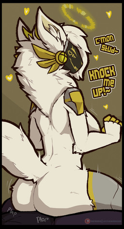 anthro anthro_on_anthro anthro_penetrated anthro_penetrating anthro_penetrating_anthro black_border border breasts butt dialogue duo female female_on_top female_penetrated fur hair halo heart_symbol impregnation_request knock_me_up looking_pleasured machine male male/female male_on_bottom male_penetrating male_penetrating_female nude on_bottom on_top penetration rear_view requesting reverse_cowgirl_position sex tail text tuft spiritelin ainha_(protogen) obsidian_(lotusgoatess) protogen 2023 absurd_res english_text hi_res
