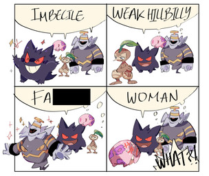 angry anthro dialogue eyes_closed female feral group holding_arm male open_mouth red_eyes slur smile sparkles speech_bubble standing thought_bubble scribzag nintendo pokemon pokemon_mystery_dungeon spike_chunsoft dusknoir_(eotds) gengar_(rt) mr._nuzleaf musharna_(gti) dusknoir generation_1_pokemon generation_3_pokemon generation_4_pokemon generation_5_pokemon gengar musharna nuzleaf pokemon_(species) 2025 comic digital_media_(artwork) hi_res