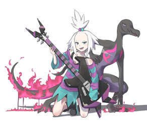 anthro bass_guitar biped clothed clothing colored_fire duo female fire front_view fully_clothed guitar gym_leader holding_musical_instrument holding_object musical_instrument nude pink_fire playing_guitar playing_music plucked_string_instrument pose shadow side_view string_instrument kamemaru nintendo pokemon roxie_(pokemon) generation_7_pokemon human lizard mammal pokemon_(species) reptile salazzle scalie 2016 cel_shading digital_media_(artwork) full-length_portrait portrait shaded