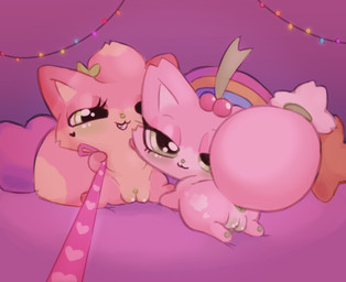 anus bdsm bedroom_eyes chibi detailed_background dominant dominant_female dominant_feral duo eyelashes female feral fur genitals grin holding_leash holding_object leash leashed_viewer looking_at_viewer narrowed_eyes petplay pink_body pink_fur roleplay seductive smile vulva young young_feral clockstops3am conditional_dnp canid canine fox mammal hi_res pink_theme