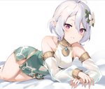 2020 accessory armwear clothed clothing cygames detached_sleeves elf female flower flower_in_hair grey_hair hair hair_accessory hi_res humanoid humanoid_pointy_ears ikomochi kokkoro_(princess_connect!) not_furry pink_eyes plant princess_connect! princess_connect!_re:dive solo