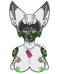 anthro bodily_fluids breast_squish breasts cum cum_on_face cum_on_penis dipstick_ears duo ear_markings female fur genital_fluids genitals green_nipples hair machine male male/female multicolored_ears nipples penis squish unknown_artist fluffyomu protogen