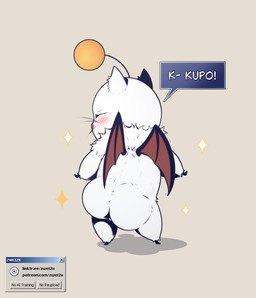ambiguous_gender antennae_(anatomy) anthro bat_wings big_butt butt eyes_closed feet fur membrane_(anatomy) membranous_wings pom_antennae red_nose small_feet small_hands solo sparkles text whiskers white_body white_fur wings zwei2x final_fantasy square_enix mammal moogle hi_res url