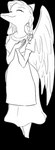 anthro apron braided_hair clothed clothing eyes_closed feathered_wings feathers female hair mature_female solo standing wings cavemanon cavemanon_studios snoot_game samantha_(snoot_game) dinosaur prehistoric_species pterodactylus pterosaur reptile scalie alpha_channel concept_art hi_res monochrome sketch