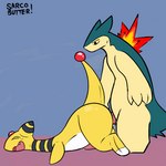 anal anal_penetration anthro ass_up balls bodily_fluids bouncing_butt butt butt_grab cum duo genital_fluids genitals hand_on_butt male male/male penetration penis sex tapering_penis thrusting yellow_body sarcobutter nintendo pokemon ampharos generation_2_pokemon pokemon_(species) typhlosion 1:1 2023 animated short_playtime