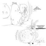 after_vore anthro belly big_belly big_breasts breasts clothing dress female female_pred group hat headgear headwear huge_belly multiple_prey overweight simple_background text vore white_background frakass lagomorph leporid mammal rabbit 1:1 2021 english_text hi_res monochrome