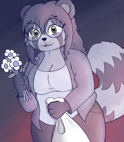 anthro big_breasts big_tail blazer bottomwear breasts cleavage clothed clothing eyewear female flower fur fur_markings glasses green_eyes hair holding_bag holding_flower holding_object jacket long_hair looking_at_viewer markings pants plant shirt solo tail thick_thighs topwear wearing_glasses wide_hips pabord ritsuko_(pabord) bear giant_panda mammal 2025 absurd_res digital_drawing_(artwork) digital_media_(artwork) hi_res signature