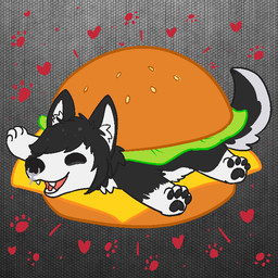 black_body black_eyeshadow black_fur black_hair burger cross emo_haircut eyes_closed eyeshadow facial_piercing feral food fur hair makeup male nose_piercing piercing solo white_body white_fur magicalsamono rivey_ravenheart canid canine canis domestic_dog husky mammal nordic_sled_dog spitz 1:1