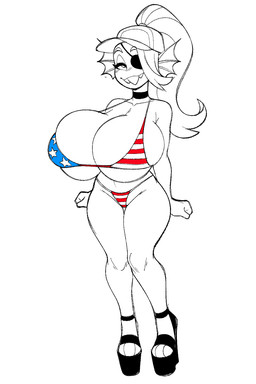 american_flag_bikini big_breasts bikini biped blush breasts clothed clothing eye_patch eyewear female flag_bikini footwear hair high_heels huge_breasts looking_at_viewer ponytail pupils shoes smile solo swimwear thick_thighs three-quarter_view two-piece_swimsuit dongitos undertale_(series) undyne animal_humanoid humanoid marine marine_humanoid 2:3 hi_res