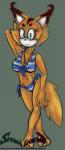 anthro bikini clothing female iris mrmiles solo swimwear two-piece_swimsuit shawnguku sega sonic_the_hedgehog_(series) fan_character caracal caracal_(genus) felid feline mammal absurd_res hi_res