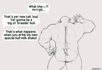 anthro back_muscles bovid bovine butt cattle english_text growth hi_res horn horn_growth human male mammal muscular muscular_male nude papyreit rear_view solo tail tail_growth text transformation