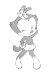 anthro biped bottomwear breasts clothed clothing featureless_breasts female flower gloves handwear one_eye_closed plant pose simple_background skirt smile solo standing tail topless wink young bleedman animaniacs warner_brothers dot_warner inkblot mammal monochrome sketch