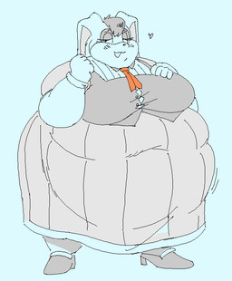 anthro belly belly_rolls big_belly big_breasts big_cheeks bottomwear breasts button_(fastener) chubby_cheeks clothed clothing collared_shirt double_chin dress_shirt eyelashes female floppy_ears footwear gloves hair handwear heart_symbol high_heels huge_belly lidded_eyes long_skirt looking_at_viewer lop_ears morbidly_obese morbidly_obese_anthro morbidly_obese_female obese obese_anthro obese_female open_mouth open_smile overweight overweight_anthro overweight_female shirt shoes simple_background skirt smile solo standing straining_buttons topwear white_background northpaw sega sonic_the_hedgehog_(series) vanilla_the_rabbit lagomorph leporid mammal rabbit full-length_portrait monochrome portrait