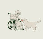 ambiguous_gender ball clothed clothing duo feral happy male object_in_mouth vehicle wheelchair avogado6 canid canine canis domestic_dog human mammal hi_res