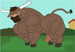 erection feral field genitals male muscular muscular_male penis solo kogo blue_sky_studios ferdinand_(film) valiente_(ferdinand) bovid bovine cattle mammal