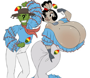 anthro beak big_breasts breasts cleavage clothed clothing curvy_figure duo female huge_breasts hyper hyper_breasts jewelry male maraca musical_instrument necklace non-mammal_breasts percussion_instrument voluptuous wide_hips chochi la_pavita_pechugona anon anonymous pavita_pechugona avian bird galliform phasianid turkey hi_res