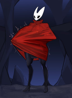 2_horns balls big_breasts big_penis biped black_body black_eyes blush breasts cloak clothed clothing empty_eyes erection eyebrows footwear genitals gynomorph hand_on_hip heart_symbol high_heels horn intersex motion_lines nipple_outline nipples penis red_cloak red_clothing shoes solo standing translucent translucent_clothing wide_hips omega_processor hollow_knight_(franchise) team_cherry hornet_(hollow_knight) arthropod humanoid 2025 absurd_res hi_res