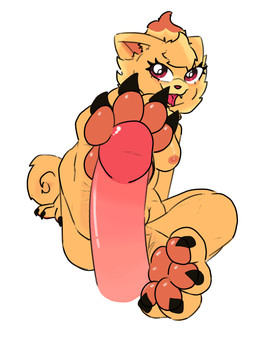 anthro big_breasts breasts duo erection feet female fluffy foot_fetish foot_play footjob genitals male male/female penile penis pokemorph sex vulva clusterful nintendo pokemon canid canine generation_10_pokemon mammal pokemon_(species) pombon hi_res