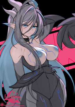 areola breasts female fingers front_view genitals hair horn looking_at_viewer navel nipples nude nude_female nude_humanoid solo standing tail vulva wings fleet-foot humanoid 2025 digital_drawing_(artwork) digital_media_(artwork) hi_res