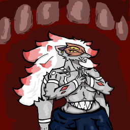 anthro belly_mouth big_breasts breasts female fur grey_body grey_fur multi_eye pokemorph red_background simple_background white_body white_fur wide_hips rip_riox jujutsu_kaisen nintendo pokemon pokemon_legends_arceus sukuna_(jujutsu_kaisen) generation_8_pokemon hisuian_form hisuian_zoroark pokemon_(species) regional_form_(pokemon) 1:1 hi_res