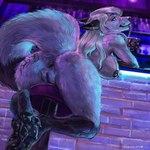 anthro anus bar beverage breasts drinking_straw female fluffy fluffy_tail fur low-angle_view nude pawpads raised_tail rear_view sitting solo tail eleacat canid canine mammal 2024 hi_res