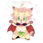 anthro blonde_hair fig_leaf green_eyes hair kemono leaf nude open_mouth short_hair simple_background solo white_background cotora canid canine fox mammal vampire 1:1