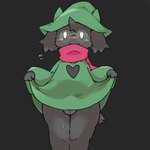 anthro balls black_body black_fur blush bulge clothed clothing clothing_lift erection erection_under_clothing eyewear fur genitals glasses hat headgear headwear male no_underwear scarf simple_background solo young young_anthro ookm deltarune undertale_(series) ralsei bovid caprine goat mammal 1:1 digital_drawing_(artwork) digital_media_(artwork)