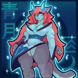 anthro asian_clothing biped blue_eyes breasts clothed clothing east_asian_clothing female fur glowing hair japanese_clothing kemono kimono long_hair looking_at_viewer low-angle_view medium_breasts red_hair simple_background solo space tail thick_thighs topwear wide_hips nagifur somni_(nagifur) felid feline mammal 1:1 digital_media_(artwork) pixel_(artwork)