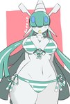 big_breasts bikini blush breasts clothing female hair long_hair navel open_mouth simple_background solo swimwear thick_thighs two-piece_swimsuit wide_hips cloroxformius nintendo pokemon celesteela generation_7_pokemon humanoid pokemon_(species) ultra_beast hi_res