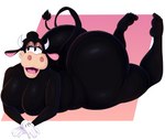 bedroom_eyes big_breasts big_butt breasts butt featureless_breasts feet female huge_breasts huge_butt hyper hyper_butt narrowed_eyes pose seductive solo tail thick_thighs boolishclara disney clarabelle_cow bovid bovine cattle mammal 2023 absurd_res hi_res pinup