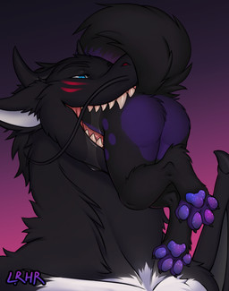 anthro black_body black_fur blue_eyes bodily_fluids butt claws cosmic_paws dipstick_tail drooling duo fangs feet fur fur_markings head_first horn imminent_vore inside_mouth larger_pred male male/male markings mouth_shot multicolored_body multicolored_fur open_mouth oral_vore pawpads paws purple_body purple_fur purple_paws raised_tail saliva same_size_vore simple_background size_difference smug soft_vore spread_toes tail tail_markings teeth throat toes two_tone_body two_tone_fur vore white_body white_fur lrhr mythology kitsunaki sylar_blackwhitedragon canid canine dragon fox furred_dragon furred_scalie mammal mythological_creature mythological_scalie scalie 2025 hi_res
