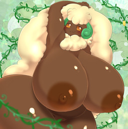 alternate_body_type anthro areola big_breasts blush breasts brown_areola brown_nipples convenient_censorship female fur huge_breasts hyper hyper_breasts looking_at_viewer nipples nude smile solo thick_thighs kify nintendo pokemon generation_5_pokemon pokemon_(species) whimsicott hi_res