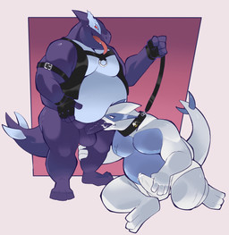 anthro balls belly biceps biped bodily_fluids boxers_(clothing) clothing collar daddy_kink duo erection fellatio genital_fluids genitals harness leash leather leather_clothing leather_topwear leather_vest male male/male oral oral_penetration overweight overweight_male penetration penile penis penis_in_mouth precum precum_through_clothing precum_through_underwear red_sclera sex topwear underwear vein veiny_penis vest wet wet_clothing spazz_bear nintendo pokemon generation_2_pokemon generation_3_pokemon legendary_pokemon lugia pokemon_(species) shadow_lugia shadow_pokemon 2022 absurd_res hi_res