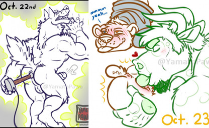 anal anal_penetration andromorph andromorph/male anthro anus balls bodily_fluids bottomless butt clothed clothing cum cunnilingus duo electrocution erection facial_hair genital_fluids genitals goatee hoodie intersex intersex/male looking_pleasured male nude oral orgasm penetration sex solo spread_butt spread_vulva spreading topwear vaginal vulva yamatopawa reed_bull yamato_burr bear bovid bovine canid canine canis cattle mammal wolf