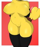 absurd_res anthro armwear belly big_breasts breasts choker clothing digital_drawing_(artwork) digital_media_(artwork) elbow_gloves featureless_crotch female fizzyizzi fur generation_1_pokemon gloves hands_behind_back handwear hi_res jewelry legwear navel necklace nintendo nipples nude pikachu pokemon pokemon_(species) shaded simple_background solo standing tail thick_thighs thigh_highs yellow_body yellow_fur