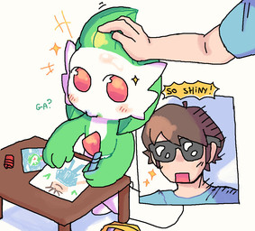 crayon drawing_(action) duo eyewear female humanoid_pointy_ears implied_crayon_eating male pointy_ears simple_background sitting sunglasses white_background melfunnysmell nintendo pokemon gaba_(melfunnysmell) gardevoir generation_3_pokemon human humanoid mammal pokemon_(species)