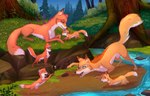 all_fours dipstick_ears ear_markings eye_scar facial_scar family feral fur grass group head_lick multicolored_ears orange_body orange_fur outside plant river scar tree rukifox abby_(rukifox) akane_(rukifox) clay_(rukifox) flint_(rukifox) hiko_(rukifox) rick_(rukifox) canid canine fox mammal 14:9 hi_res father_(lore) mother_(lore) mother_and_father_(lore) parent_(lore)