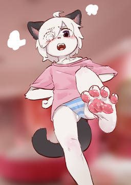 4_toes adolescent adolescent_anthro ahoge annoyed anthro bangs barefoot biped black_body black_ears black_fur black_stripes black_tail blue_bottomwear blue_clothing blue_panties blue_underwear blurred_background blush blush_lines blushing_at_viewer bodily_fluids bottomwear butt butt_from_the_front camel_toe claws clothed clothed_anthro clothed_female clothing cum cum_on_feet eye_through_hair eyebrow_through_hair eyebrows feet female female_adolescent female_anthro flat_chested foot_fetish foot_focus front_view fur genital_fluids hair hands_on_hips hindpaw iris kemono loli looking_at_viewer looking_down looking_down_at_viewer low-angle_view monotone_clothing monotone_hair monotone_shirt monotone_t-shirt monotone_topwear multicolored_body multicolored_bottomwear multicolored_clothing multicolored_fur multicolored_panties multicolored_underwear off_shoulder on_one_leg open_mouth panties pantsless pantsless_anthro pantsless_female panty_shot pattern_bottomwear pattern_clothing pattern_panties pattern_underwear pawpads paws pink_blush pink_clothing pink_inner_ear pink_nose pink_pawpads pink_shirt pink_t-shirt pink_tongue pink_topwear plantigrade plantigrade_pawpads pupils purple_claws purple_eyes shirt short_hair slim slim_anthro slim_female solo spread_toes standing striped_bottomwear striped_clothing striped_panties striped_underwear stripes t-shirt tail teeth toe_claws toes tongue topwear translucent translucent_hair two_tone_body two_tone_bottomwear two_tone_clothing two_tone_fur two_tone_panties two_tone_underwear underwear white_body white_bottomwear white_clothing white_eyebrows white_fur white_hair white_panties white_sclera white_stripes white_underwear young young_anthro young_female teien domestic_cat felid feline felis mammal 2023 absurd_res chinese_description digital_media_(artwork) hi_res portrait