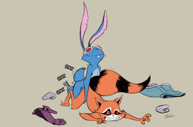 anal anal_penetration anthro brown_body brown_fur clothed clothing duo fur male male/male male_penetrated male_penetrating male_penetrating_male nude open_mouth penetration sex tash0 guardians_of_the_galaxy marvel blackjack_o'hare rocket_raccoon hare lagomorph leporid mammal procyonid rabbit raccoon 2017 hi_res